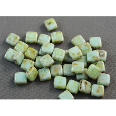 CzechMates Tile Bead 6mm Picasso Pale Turquoise ea.