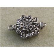 Pinch Pull Flower Clasp w/ Rhinestone Antique Silver