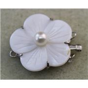 Clasp 3 Strand Shell Flower  Antique Silver 25mm ea