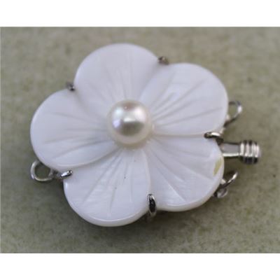 Clasp 3 Strand Shell Flower  Antique Silver 25mm ea