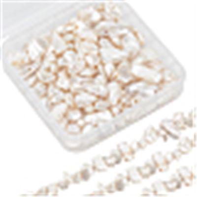 Shell Pearl Shards Dyed White 7x8-26x5mm Per Strand. Approx 43 beads