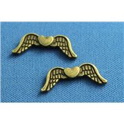 Angel Wings - Winged Heart Antique Bronze 20x7mm ea