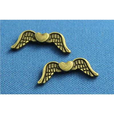 Angel Wings - Winged Heart Antique Bronze 20x7mm ea