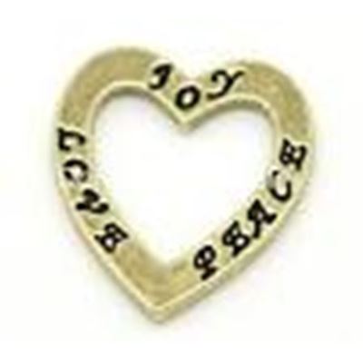Charm Joy, Love, Peace Heart Gold 20mm each.