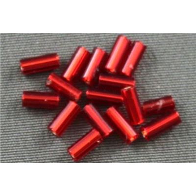 Bugle Red Silver Lined 4mm - Minimum 12g
