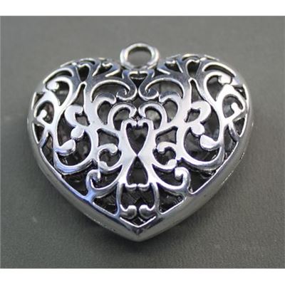 Pendant Heart Antique Silver Hollow 5.1x5cm ea