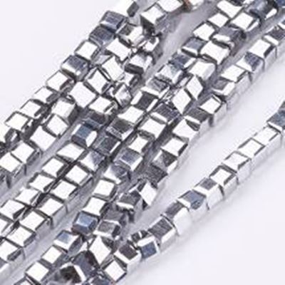 Glass Faceted Strand Cube 4x4mm Silver Electroplated 40cm (approx 95 beads)