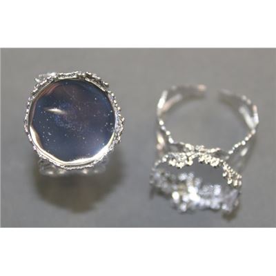 Adjustable Filligree Flower Ring  Shank Cabochon Setting Silver 16mm ea