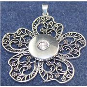 Pendant  Chunk Charm Flower  Fits Snap Chunk Buttons Ant. Silver  ea