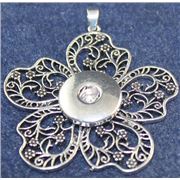 Pendant  Chunk Charm Flower  Fits Snap Chunk Buttons Ant. Silver  ea