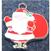 Charm Enamel Santa 28x23mm Silver each