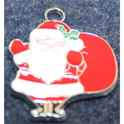 Charm Enamel Santa 28x23mm Silver each