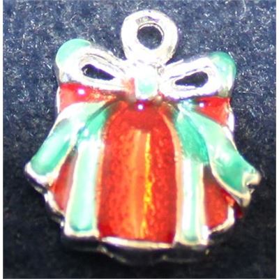 Charm Enamel Christmas Gift Box Christmas 19x17mm Silver each