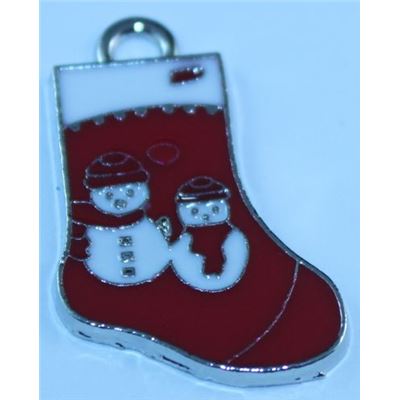 Charm Enamel Snowman Stocking Christmas 25x16mm Silver each