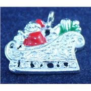 Charm Enamel Santa Sleigh Christmas 23x19mm Silver each