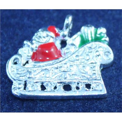 Charm Enamel Santa Sleigh Christmas 23x19mm Silver each