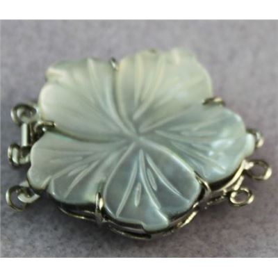 Clasp 3 Strand Shell Flower  Antique Silver 34mm ea