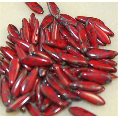 Dagger 2 Hole Opaque Red Picasso 16x5mm ea