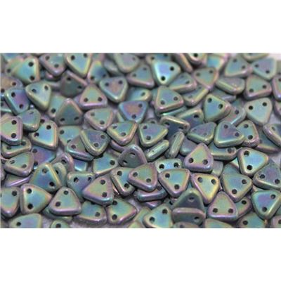 Czech Glass 2 Hole Triangle 6mm Matte Iris Green ea