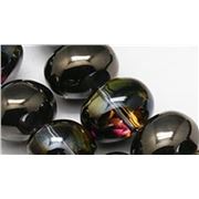 Half Plated Glass Oval Beads 13x16mm Black Plated ea