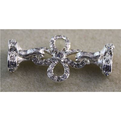 Clasp Fold Over Magnetic Flower Rhinestone 2 Strand Silver ea