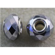 Faceted Glass  Beads Large Hole Silver-Grey 14x9mmea