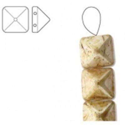 Czech Pyramid Stud 12mm Square White Honey Drizzle 2 Hole each