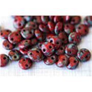 CzechMates  2 Hole Lentil 6mm Opaque Red Picasso ea.