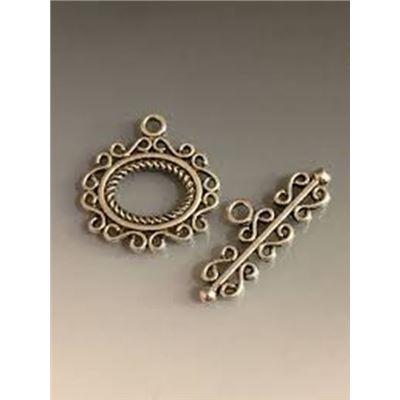 Clasp - Toggle Oval Decorative  25x22m Antique Silver  ea