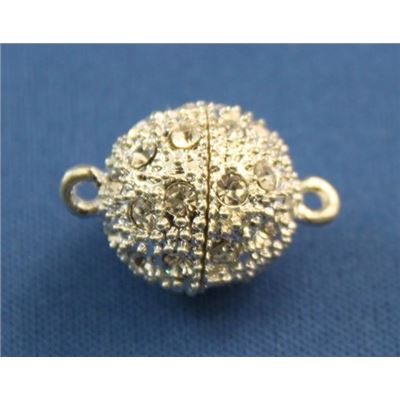  Diamante Magnetic Ball Clasp Silver Metallic  10mm ea