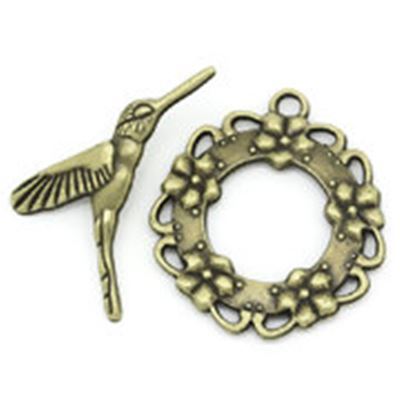 Clasp - Toggle Garland & Hummingbird Antique Brass 29x18mm ea