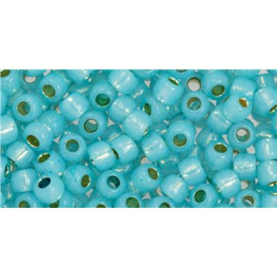 Toho Seed Bead Inside Permafinish Trans Silver Lined Aqua 6/0 - Minimum 8g