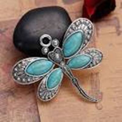 Pendant Boho Dragonfly Antique Silver/Turquoise 60 x 53mm ea