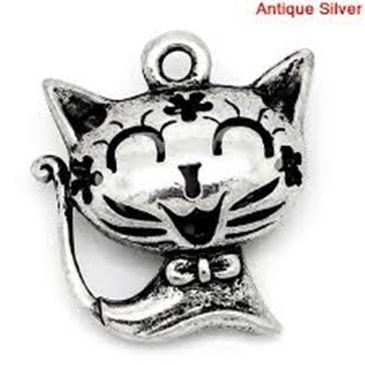 Charm Cat Antique Silver 22x16mm each