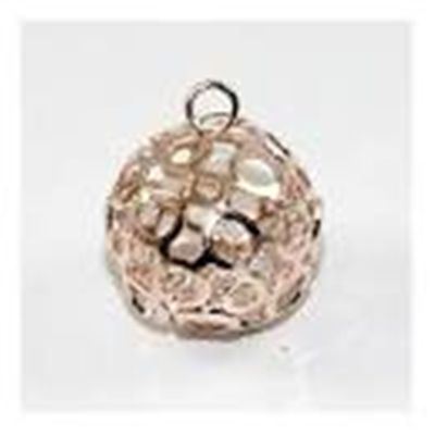 Charm Hollow Carved Ball with Rhinestones Rose Gold 20x16mm ea.