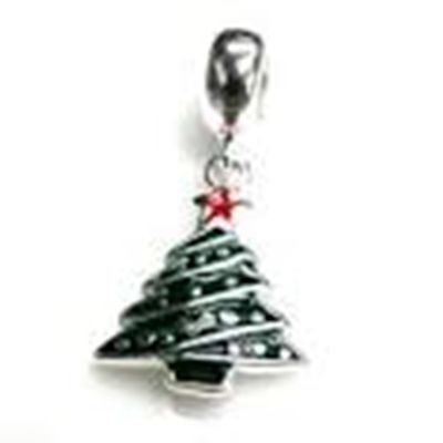 Charm Enamel Christmas Tree 33x11x5mm Antique Silver ea