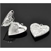 Pendant Hollow Heart Diffuser Locket Silver 31x26mm ea.