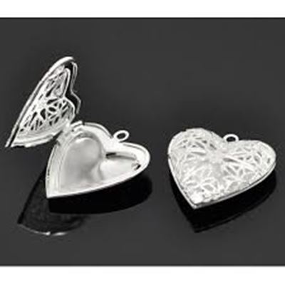 Pendant Hollow Heart Diffuser Locket Silver 31x26mm ea.