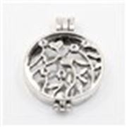 Pendant Hollow Round Flower Diffuser Locket Ant.Silver 44mm ea.