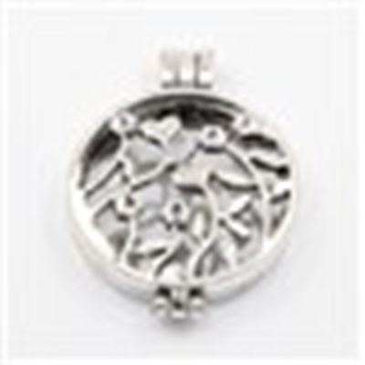 Pendant Hollow Round Flower Diffuser Locket Ant.Silver 44mm ea.