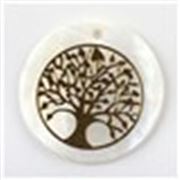 Round Shell w/ Tree of Life Pattern 25mm  ea
