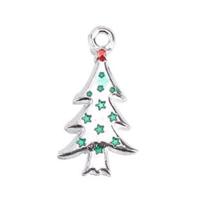 Christmas Tree with Red & Green Enamel Silver 26x14mm each