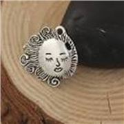 Charm Boho Chic Sun Face 20mm Antique Silver each