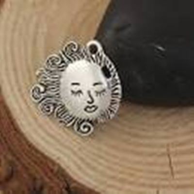 Charm Boho Chic Sun Face 20mm Antique Silver each