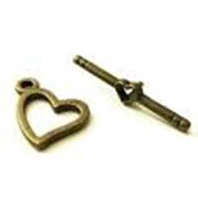 Clasp - Toggle Tibetan Style Heart Antique Brass 22x19mm ea