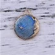 Charm Moon and Stars Gold & Blue Enamel 27mm ea.