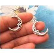 Charm Crescent Moon with Face Antique Silver 22x15mm ea
