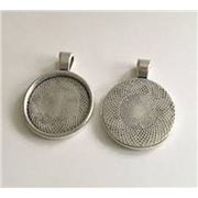 Cabochon Setting Tibetan Style Tray 25mm Flat Round Antique Silver, 31x28mm each