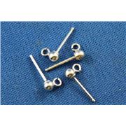 Earring Ball Stud with loop 5mm per pair Sterling Silver  per pr