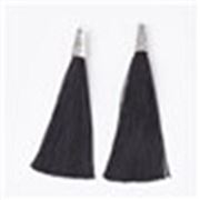 Tassel Polyester - Black w/  Silver Caps 96mm